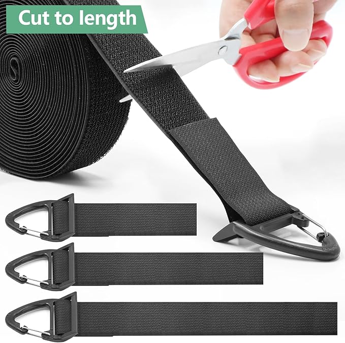 Heavy Duty Long Storage Straps, Adjustable Hook and Loop Straps with Carabiner Clips for Fastening and Hanging on wall for Extension Cords, Hoses, Cables, Ropes for Home, Garage or Workshop