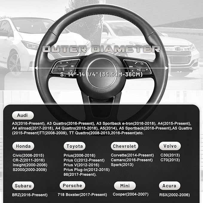 Steering Wheel Cover Small Size 14-14.25 inch, Non-Slip Car Wheel Protector for Prius Civic Model 3 Model Y Camaro, Breathable Microfiber Leather, Black