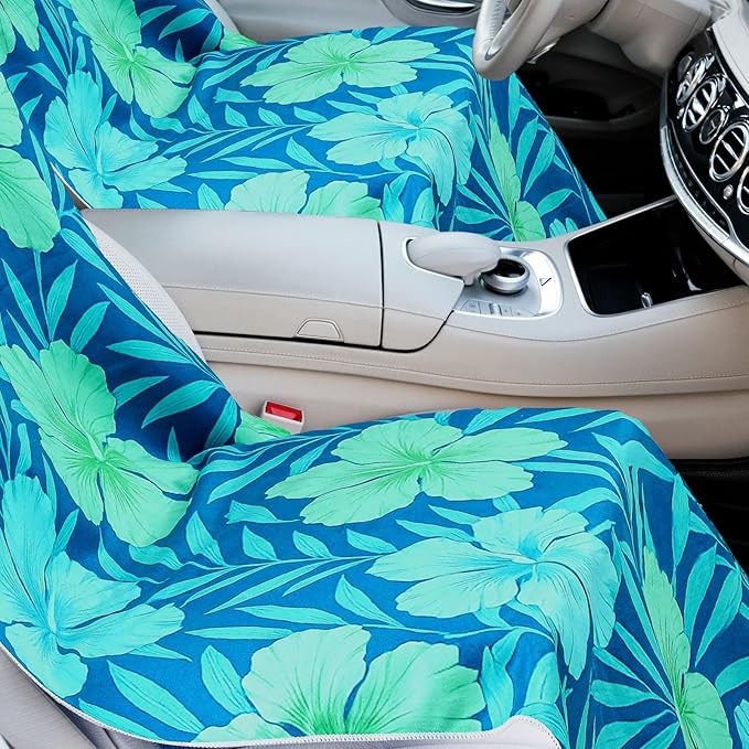 Hahafelt 2 Pack Car Seat Towel Covers with Storage Bag 63 x 32 Inch Athletic Running Towel Seat Sweat Washable Non Slip Cover Gift for Car Outdoor Sport Activities (Floral Hibiscus)