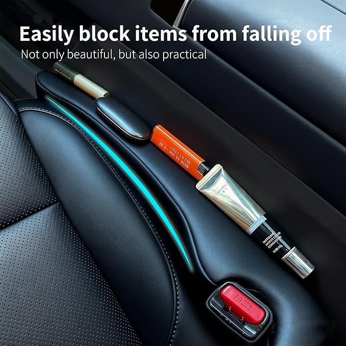 Inflatable Car Seat Gap Filler Strip - 2Pcs Leather Foldable Seat Gap Plug Blocker,Stop Dropping Items,Soft Interior Accessories for All Cars (Black)