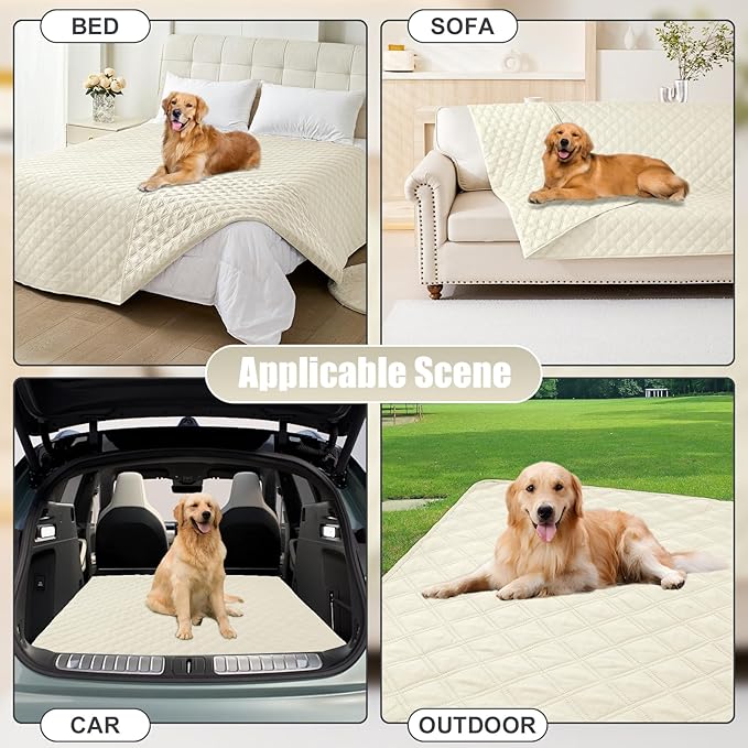 Smiry Waterproof Dog Bed Cover Pet Blanket, Soft Washable Dog Blanket for Furniture Bed Couch Sofa Reversible, Checkered (40"x90", Beige/Beige)