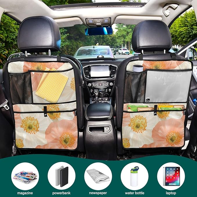 Pop Art Poppy 2 Pack Backseat Car Organizer with Storage Pockets Seat Back Organizers for Kids Kick Mats Backseat Protector Automotive