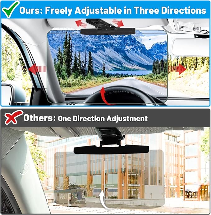 Sun Visor Extender for Cars,3 in 1 Adjustable Polarized Sun Visor Extender,Visor Organizer and Mirror for Car. Polarized Car Sun Visor,Safe Driving Extension for Glare/UV,Clip on, Universal（XL）