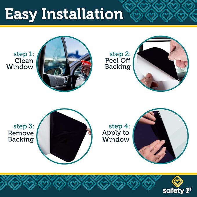 Safety 1st Cling Car Window Shades for Baby, 2 Pieces, Sun Blocker and UV Protection, Static Cling Privacy Shade, Black Tint