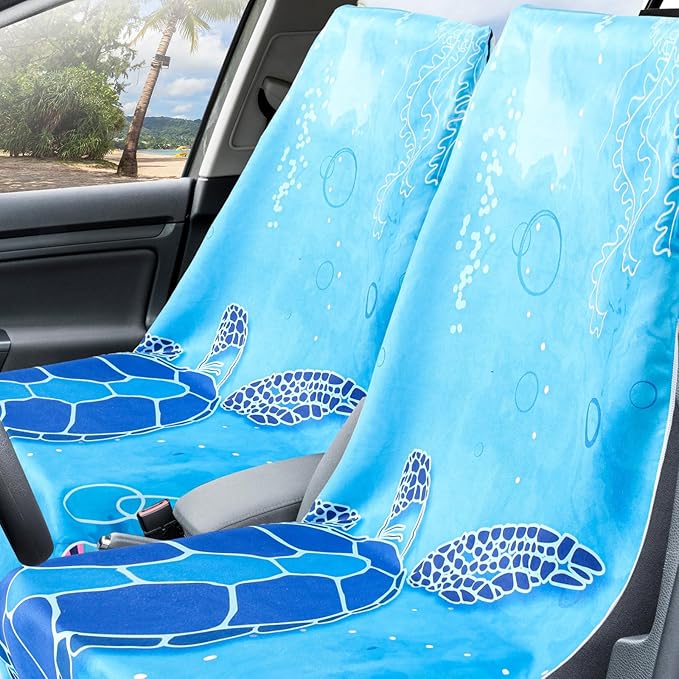 Hahafelt 2 Pack Car Seat Towel Covers with Storage Bag 63 x 32 Inch Athletic Running Towel Seat Sweat Washable Non Slip Cover Gift for Car Outdoor Sport Activities (Sea Turtles)