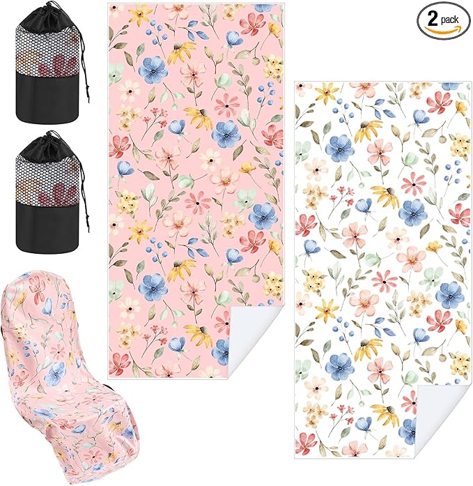 Hahafelt 2 Pack Car Seat Towel Covers with Storage Bag 63 x 32 Inch Athletic Running Towel Seat Sweat Washable Non Slip Cover Gift for Car Outdoor Sport Activities (Watercolor Flowers)