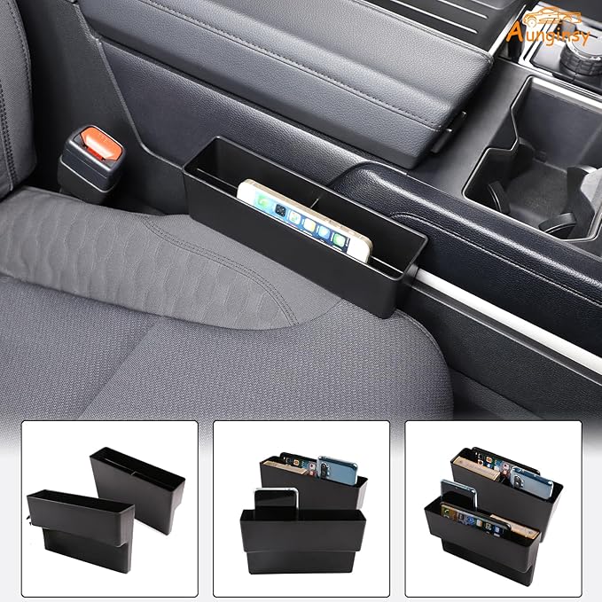 Aunginsy 2Pcs Car Seat Gap Filler Organizer Compatible with Toyota Tundra 2022-2025 2026, Car Front Seat Organizer Truck Side Seat Crevice Gap Filler Storage Box Between Seat & Console ABS Accessories