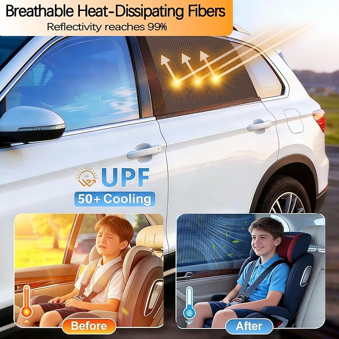 2 Pack Back Car Window Covers Shades Car Side Window Sun Shades,Sunshade for car Window Baby, UV Protection Breathable Spandex Window Covers, Universal Fit Most (99%) of Cars(Medium 39.5"x20")