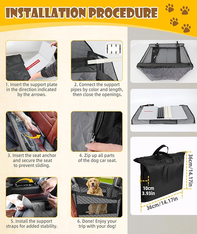 EPN Dog Car Seat for Large Dogs, Foldable Pet Car Seat with Waterproof Oxford Fabric, Non-Slip Bottom, Reinforced Support & Storage Pockets, Ideal for Road Trips (Grey)
