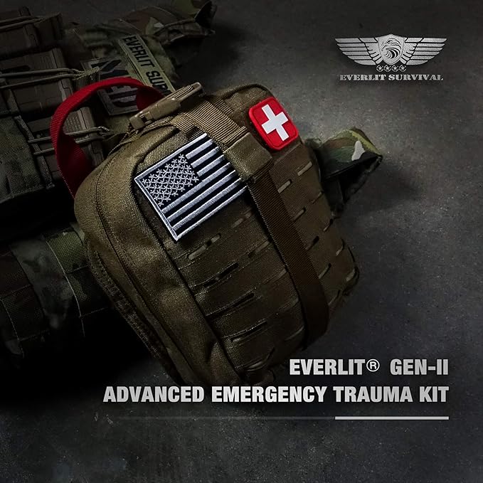 EVERLIT Advanced Trauma Kit, CAT GEN-7 Tourniquet, TCCC Compliant, Mil-Spec Nylon Laser Cut Pouch with 36" Splint, Military Combat Tactical IFAK for Emergency Bleeding Control