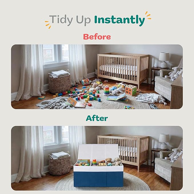 Extra Large Toy Storage Organizer with Lid - Sturdy, Collapsible Toy Chest Storage Box Design - Toys Bin with Dividers for Kids, Nursery, Bedroom, Playroom 37"x16"x14"