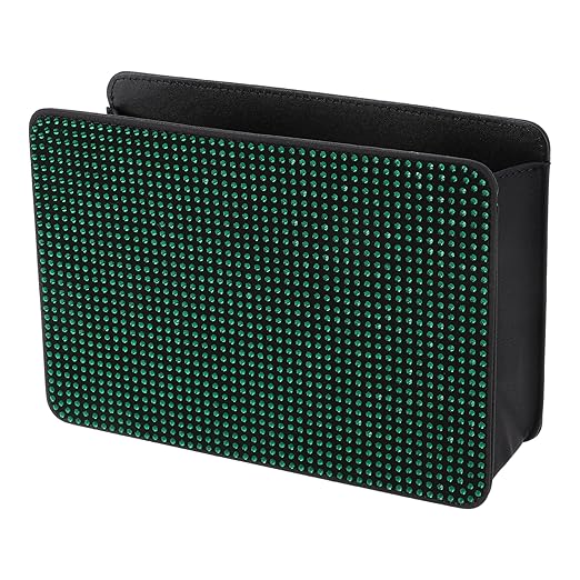 ACROPIX Car Trash Can Trash Bin Foldable 7.9" Length 2.8" Width 5.5" Height Green Black Rhinestone Faux Leather