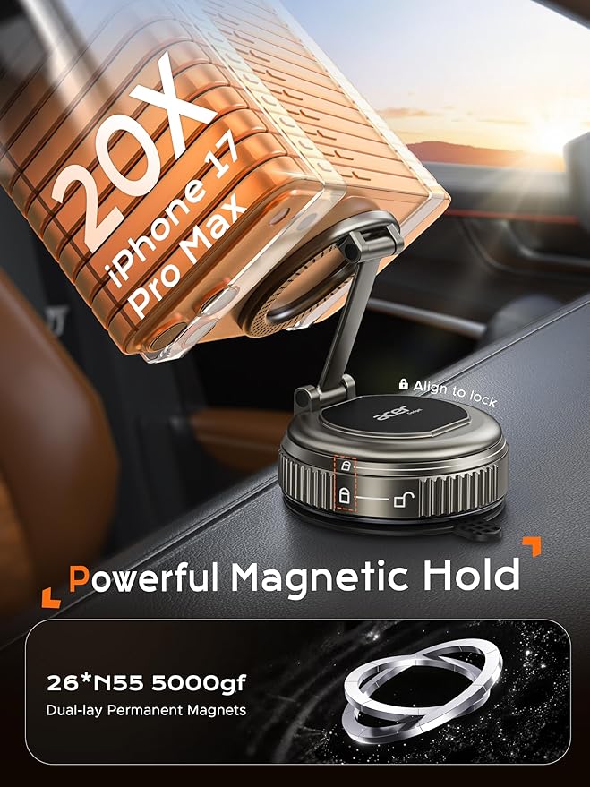 Acer Gadget Car Phone Mount, MagSafe Phone Holders for Your Car [5000gf Magnetic Hold] 360° Adjustable Holder for Cell Phone, Car Accessories for Women Men for iPhone 17 16 15 14 13, Carbon Fiber-Grey