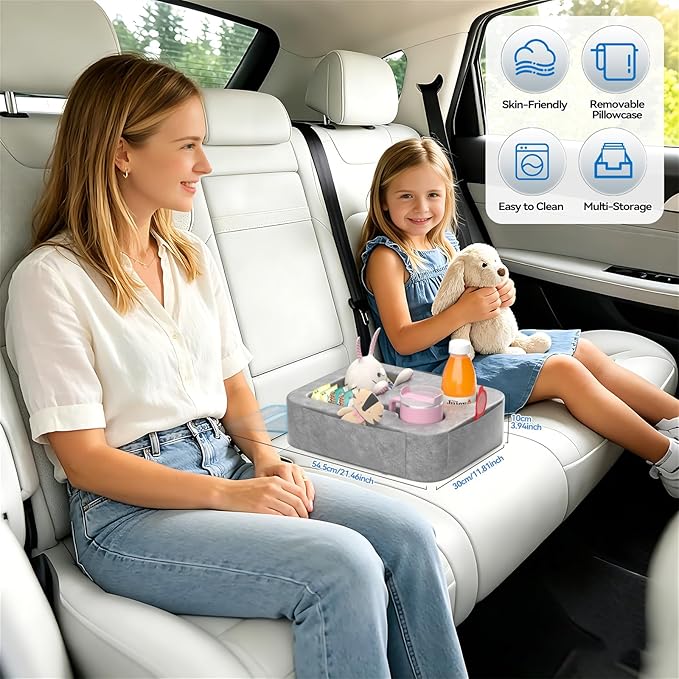Car Cup Holder Pillow, Backseat Car & Bench Seat Cup Holder for iPad, Switch, Controllers, Remotes, Glasses, Drink Holder for Car, Couch, Bed, Desk, Camping, Automotive Cup Holders, Sofa Caddy, Gray