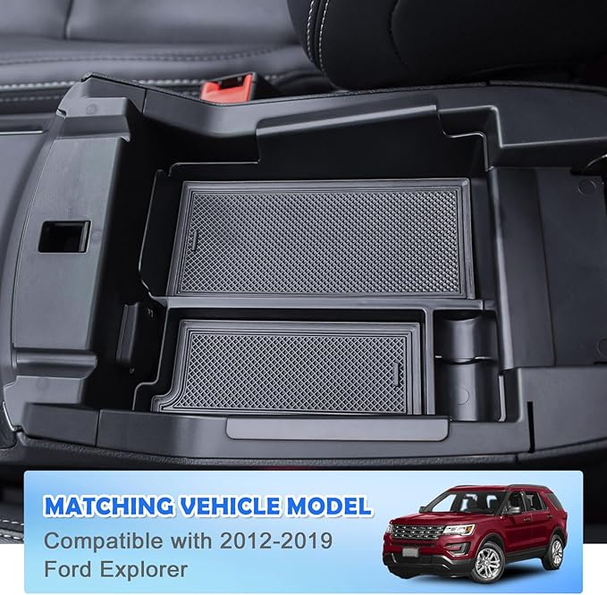 EDBETOS Center Console Organizer Compatible with Ford Explorer 2012-2016 2017 2018 2019 Accessories Armrest Storage Box Interior Pallet Secondary Insert Tray, Front Console Tray, ABS Black