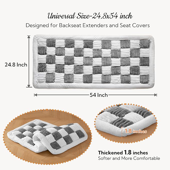 Soulbond Dog Bed for Car Back Seat Soft Plush Backseat Pet Bed Mat Non-Slip Travel Pet Mat, Fuzzy Plaid Dog Seat Cover, Fit for Backseat Extenders and Trucks SUVs (Gray and White, 54" x 24.8")