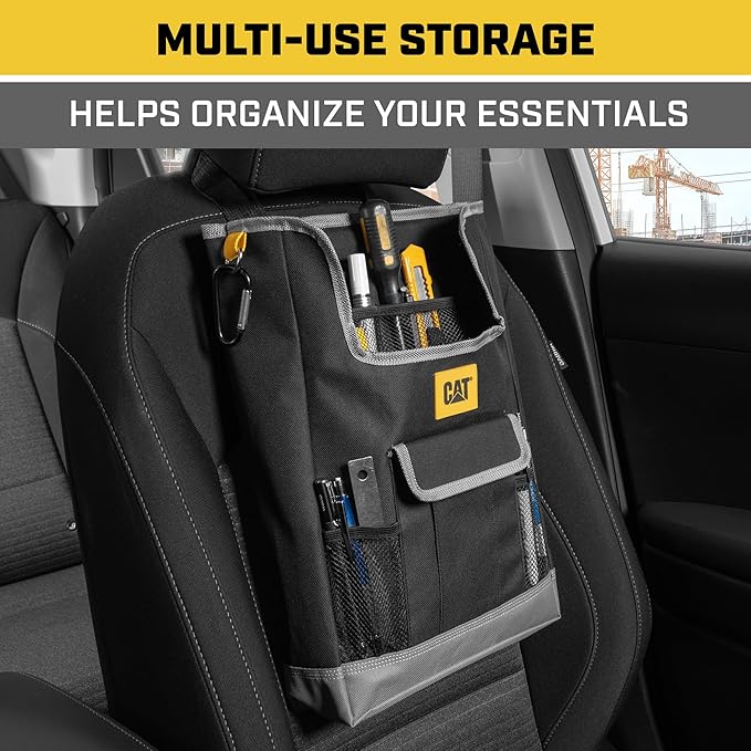 CAT® Car Seat Organizer & Trash Can Cooler Bundle – Portable Seat Caddy with Adjustable Straps + 2.4 Gallon Leak-Proof Hanging Trash Bin with Waterproof Liner, Car Accessories for Cars Trucks SUVs