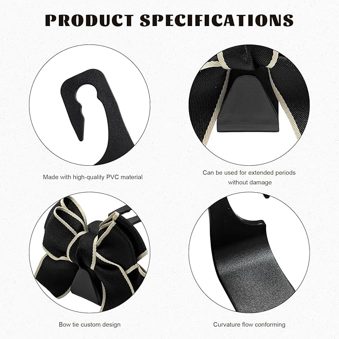 2 PCS Car Seat Headrest Hooks, Adorable Bow Knot Storage Hooks Multipurpose Vehicle Headrest Organizer, Auto Seatback Bowknot Hanger Interior Decoration for Car Truck SUV (Black & White)