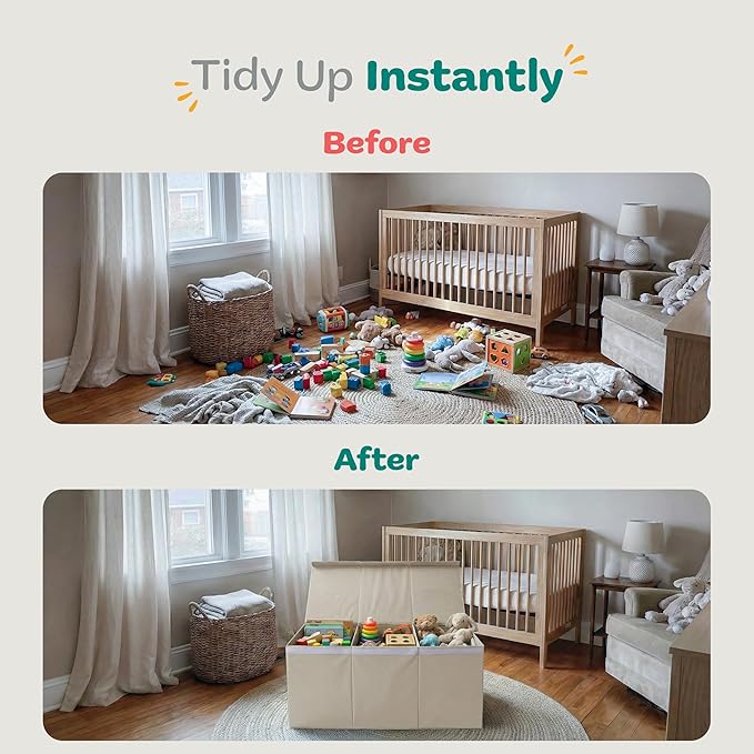 Extra Large Toy Storage Organizer with Lid - Sturdy, Collapsible Toy Chest Storage Box Design - Toys Bin with Dividers for Kids, Nursery, Bedroom, Playroom 37"x16"x14"