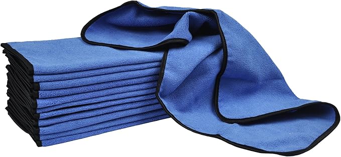 Detailer's Preference 390 GSM Premium Microfiber Towels, Ultra Soft, Lint-Free, Streak-Free, Highly Absorbent, Scratch-Free Cleaning & Drying Cloths for Auto, Home & Detailing, 16x24, 12-Pack, Blue