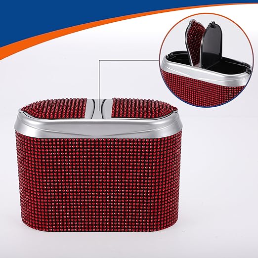 ACROPIX Car Trash Can Trash Bin Hanging 6.3" Length 2.8" Width 4.7" Height Red Black Rhinestone Plastic