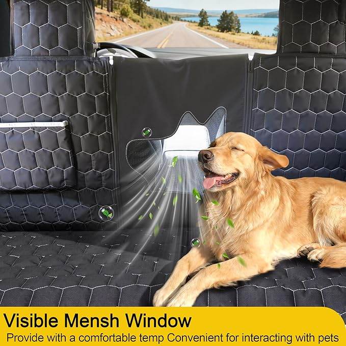 Meginc Dog Seat Covers for Tesla Model Y,Dog Hammock for Tesla with Side Flaps, 100% Waterproof Tesla Model Y Dog Accessories with Mesh Window & Headrest Protector Easy Clean up Pet Car Seat Cover
