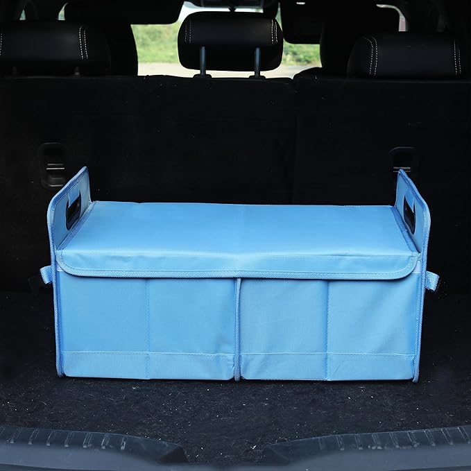 Car Trunk Organizer With Soft Cover and Storage Bin Essentials Collapsible Organization Accessories for SUV/Sedan Blue