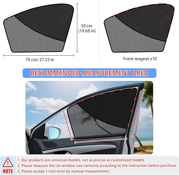 ZATOOTO Car Window Shades Front Window Sun Shade Half Blackout & Half See-Through Car Window Cover for Driver Side Privacy and Visible in One Magnetic Universal for Most Cars for Camp, Travel, Nap