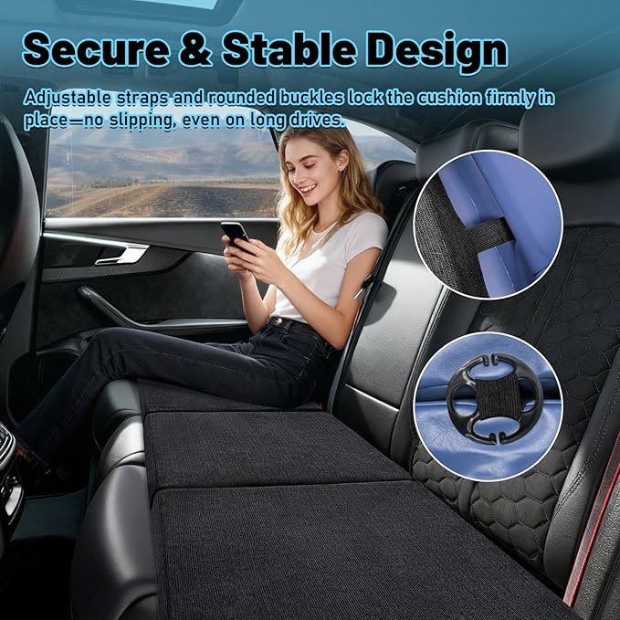JZHLLA Car Seat Wedge Cushion 3Pcs, Comfortable Car Back Seat Gap Filler to Level Car Backseat, Automotive Foam Wedge Pad for Travel Truck Camping Office & Napping, Black