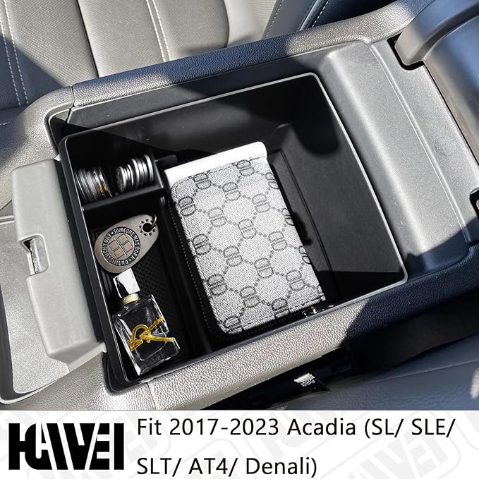 HGWEI Compatible with GMC Acadia Center Console Organizer 2017-2019 2020 2021 2022 2023 Acadia SL SLE SLT Denali AT4 Interior Accessories, ABS Armrest Storage Box Insert Tray, Black