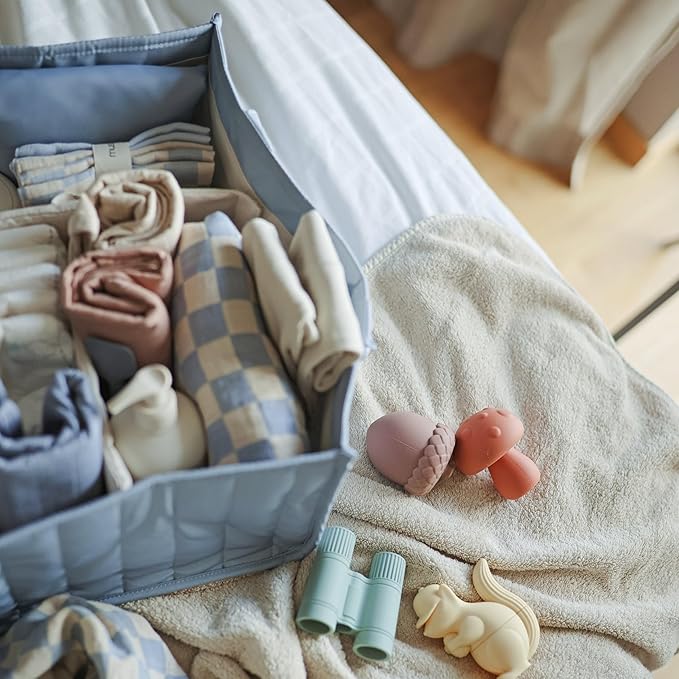 mushie Baby Diaper Caddy | Newborn Essentials Organizer for Diaper Changing Station (Blue Flowers)