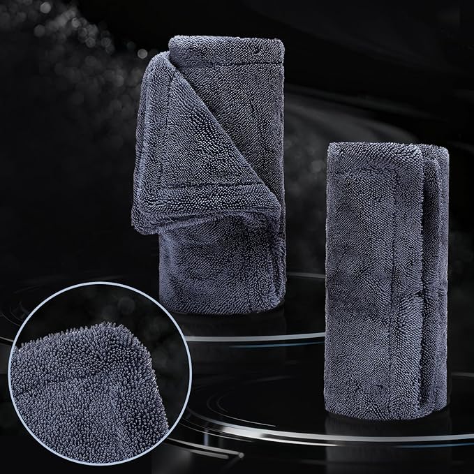 2-Pack 1200GSM Microfiber Car Drying Towels, Extra Large Twisted-Loop Absorbent Drying Towel for Cars and Trucks, Without Streaks, Scratches, or Water Spots (35"x 24")