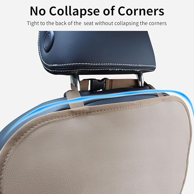 Kick Mat Back Seat Protector Waterproof Leather Car Seat Back Organizers Cover with 3 Storage Pockets for Kids Pets SUV Sedan Minivan Truck Car Travel Accessories (Beige 2-Pack)