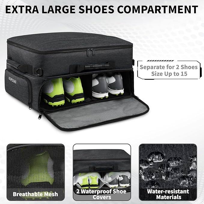Extra Large Golf Trunk Organizer, Golf Gifts for Men Golfers, 20"x 14"x 10" 2 Layer Golf Trunk Organizer for Car, Water-resistant with Ventilated Compartment for 2 Pair Shoes and More Golf Accessories