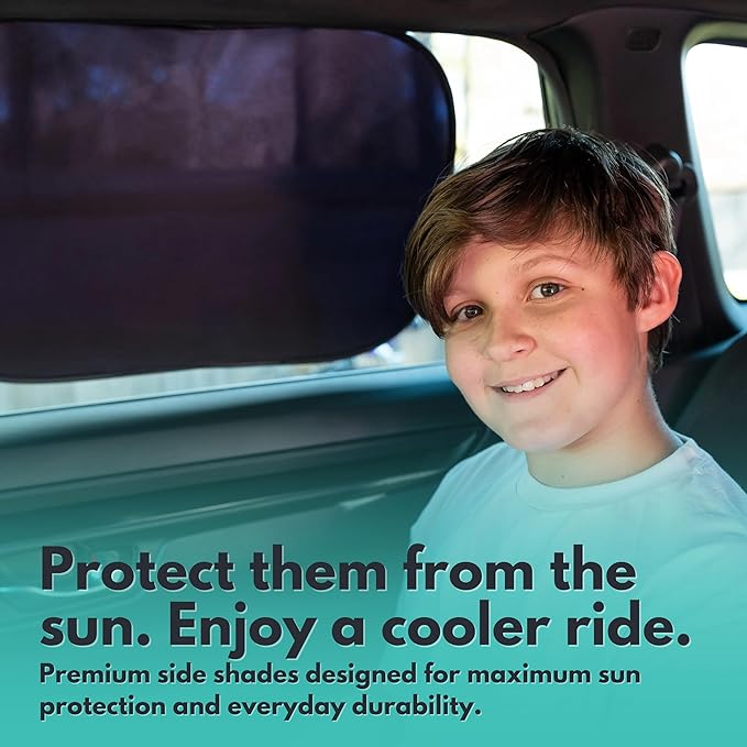 Car Window Shades - Certified 99.79% UVA & 99.95% UVB Sun Protection. Award Winning car Sun Shade for Side Windows. 4 Pack Transparent Shades 25" x 16" - Car Accessories Interior by Kinder Fluff