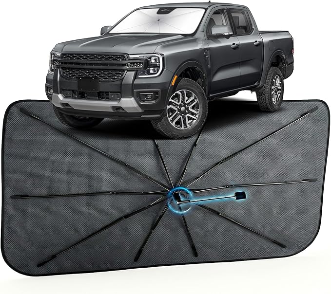 Car Windshield Sun Shade for Ford Ranger 2019-2026 –[Reflective Coated Fabric] Sunshade Umbrella for Front Window, Car Shades Sun Visor Keep Car Cool and Protects Interior, 1:1 Exact Fit