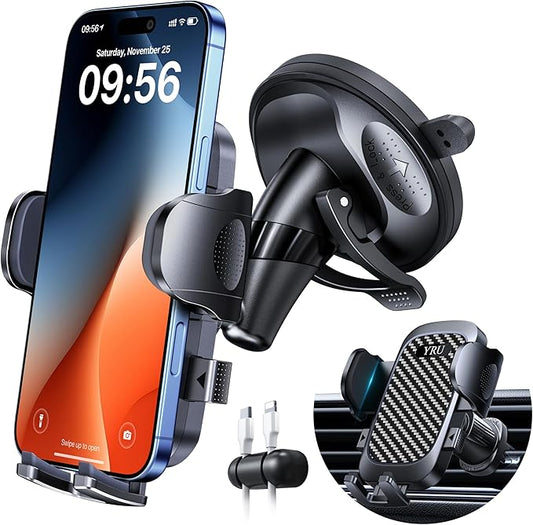 Military-Grade Anti-Shake & 360° Rotatable Suction 2026 Upgraded Car Phone Holder Mount 90+LBS Safest Strongest & Patent Certs Dashboard Windshield Vent for iPhone 17 16 Pro Max Samsung,Gloss Black