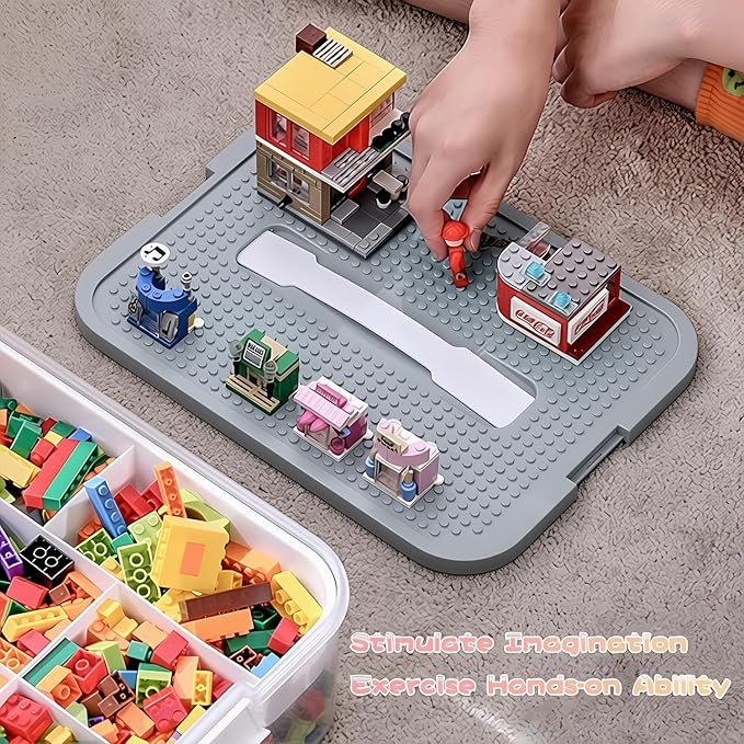 Toys Organizer Storage Case for Lego Box Kids Toy Stackable Building Blocks with Lids Bins Adjustable Lego Storage Containers Plastic Toy Box 3 Layer (Grey)