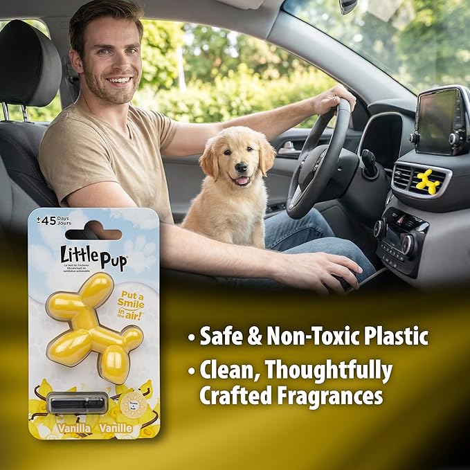 Little Pup 96602 Vanilla Scent, Car Air Freshener, Clips to A/C Air Vent, Alcohol-Free Fragrance Oil, Non-Hazardous and Non-Toxic Plastic, Set of 1
