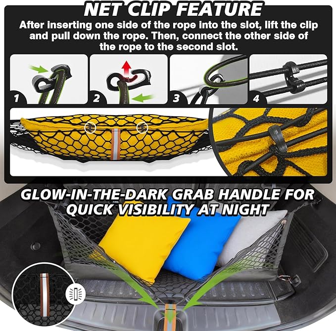 Muslogy Truck Bed Cargo Net Trunk Netting Compatible with 2022-2025 2026 Hyundai Tucson Accessories, Pickup Cargo Organizer SUV Sedan Storage Net w/Heavy Duty Carabiners