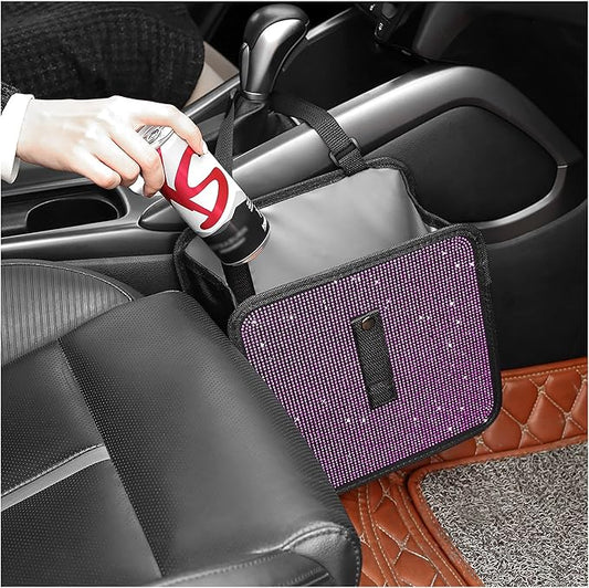Foldable Car Trash Cans with Rhinestone,Bling Car Trash Bin for Seat Organizer & Decorations,Universal Bling Auto Accessories Vehicle Trash Can for Most Vehicles,SUVs,Trucks (Pink)