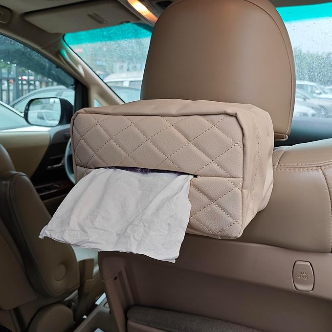 Car Tissue Holder for 120 Standard Tissue,Leather PU Tissues Box Cover for Car Backseat,Extra Large Rectangle Napkin Holder Soft Rectangular,Fits for Kleenex tissues,for Storage& Organization (Beige)