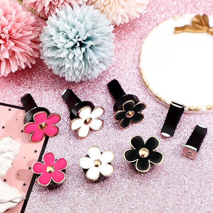 Frienda 6 Pcs Daisy Flower Air Vent Clip Accessories Air Conditioning Outlet Clip Car Air Freshener Dashboard Accessories Charm Car Inter Decor(3 cm, 3.3 cm,Red, White, Black)
