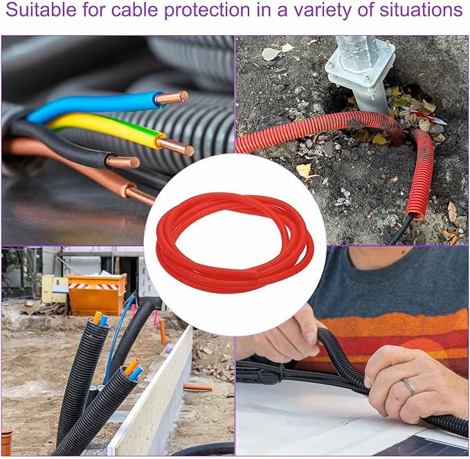DMiotech 50ft Wire Loom Split Tubing 5/8 Inch(15.9mm) ID, Cord Protectors from Pet Flexible Conduit Cable Management for Office Home Garden, Red