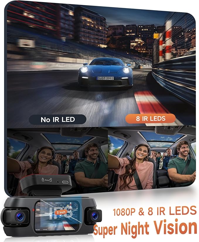 4K+4 Channel Dash Cam Front and Rear 360° View, Free 128GB Card Included, 5.8GHz WiFi Dash Camera for Cars, Built-in GPS, G-Sensor, 150°Wide Angle, 3" IPS Screen, 24H Parking Mode, Support 256GB Max