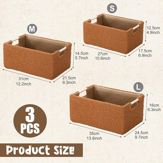 3 Pack Baby Diaper Caddys Organizer 3 Size Brown Baby Changing Basket Sherpa Fleece Diaper Storage Baskets Soft Plush Toy Bins BabyShower Gift for Nursery Car Portable Changing Table