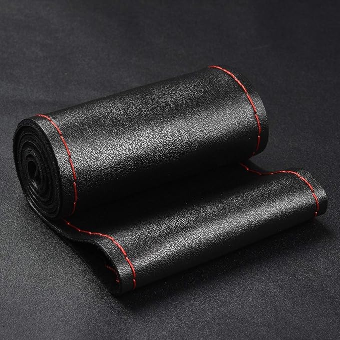 BMLEI Steering Wheel Cover with Top Layer Genuine Leather and Anti-Slip Design, Soft Padding, Breathable, Universal 15 Inch Stitch on Wrap