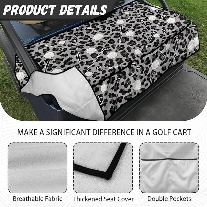 Universal Golf Cart Seat Cover with 4 Pockets Soft Golf Cart Seat Towel Blanket Fits 2-Seat Golf Carts