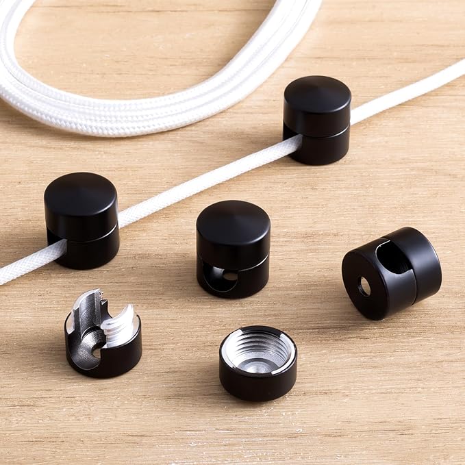 SmallCat 5 Sets Charger Holders for Cords, Matte Black Color Adjustable Cable Anchor Holders, Adhesive Metal Cord Clips, Cable Management Wire Organizers for Desk, Office, Nightstand
