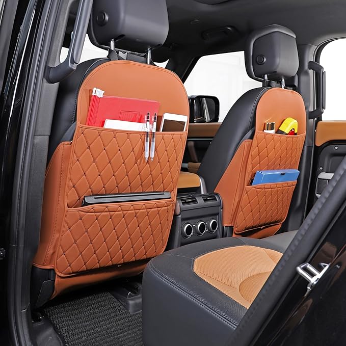 TAIKOO Seat Back Protector + Large Capacity Pocket Storage Organizer,Preventing The Impact of Children Stepping on The Seat Backrest (Style A-Brown)